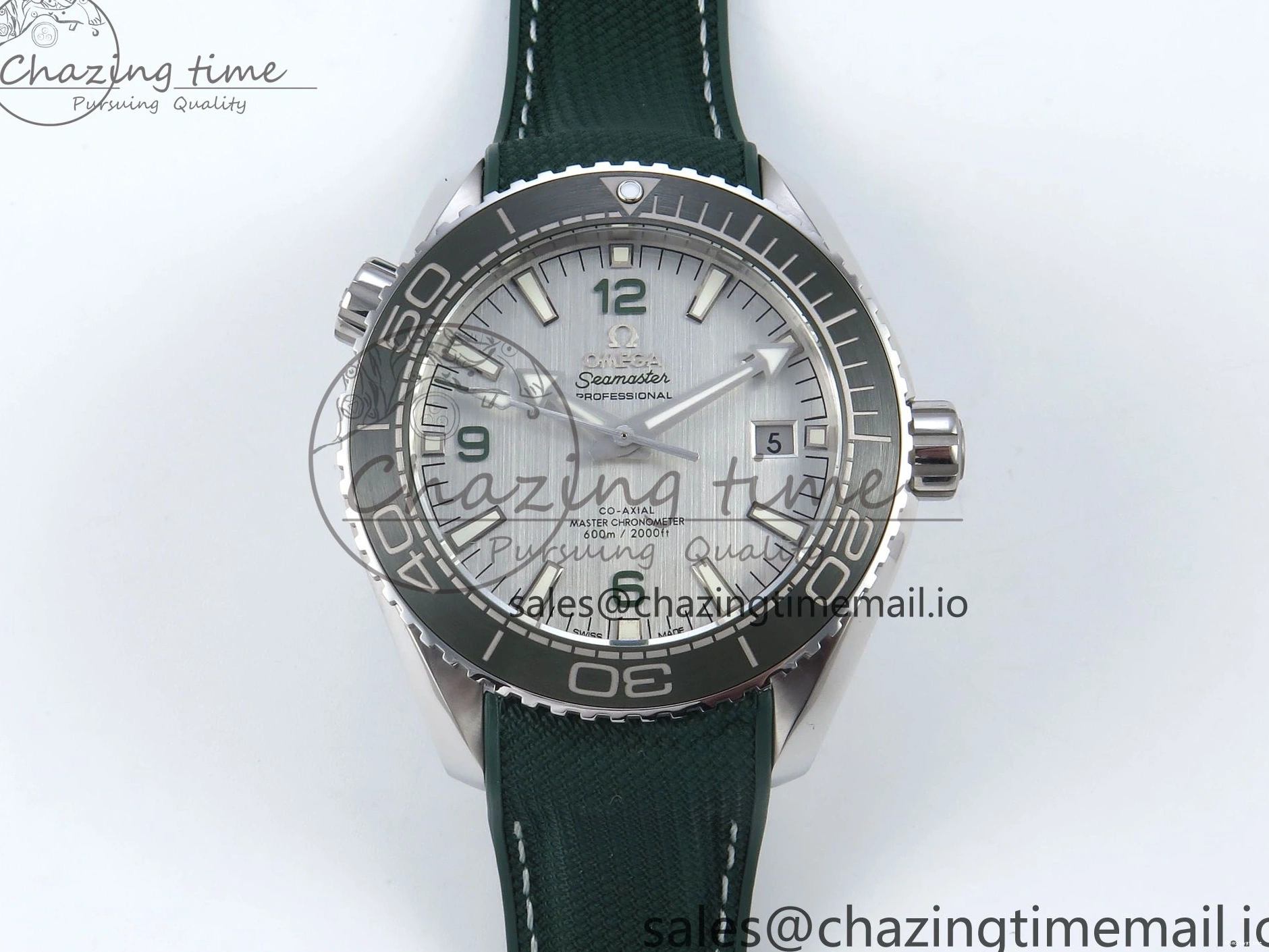 0401 Bold Seamaster Planet Ocean 600M 43.5mm SS SCF 1:1 Best Edition Green Bezel Gray Dial on Green Rubber Strap A8900 Super Clone 7666